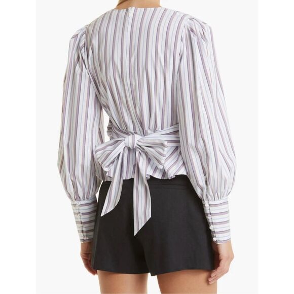 Veronica Beard Seema Stripe Twist Front Blouse in Off White Purple Multi size 8 - Picture 8 of 12